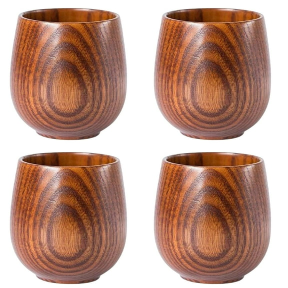 4PCS Wooden Tea Cups Top Grade Natural Solid Wood Tea Cup 4 Pack,Wooden Teacups Coffee Mug Wine Mug for drinking Tea Coffee Wine Beer Hot Drinks 250ml