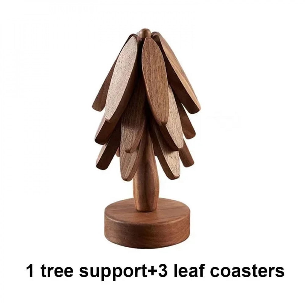4PCS Wooden Trivets for Hot Dishes Folding Tree Shape Black Walnut ...
