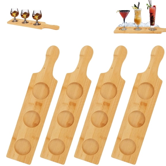 4PCS Wooden Wine Flight Tasting Boards  Shot Glass Serving Trays, 15.35" x 3.35" Display Paddles for Whiskey, Beer, Cocktails & Drink Samplers