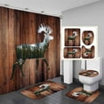 thumbnail image 1 of 4PCS Woodland Animals Shower Curtain Set, Bear Deer Elk Moose Fox Wolf Raccoon Rabbit Wildlife Hunting Cabin Lodge Tree Forest Country Rustic Farmhouse Bathroom Decor, Non-slip Bath Mat, 1 of 4