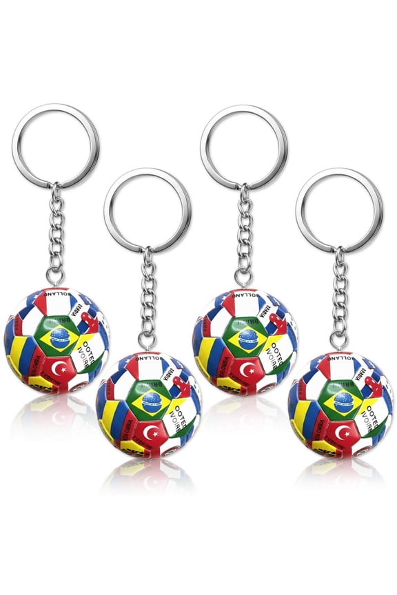 4PCS World Cup Soccer Keychain 2026 Football Ball Key Chain with National Flags, Soccer Gifts & Accessories for Men Sports Merchandise Backpack Charm Daily Use