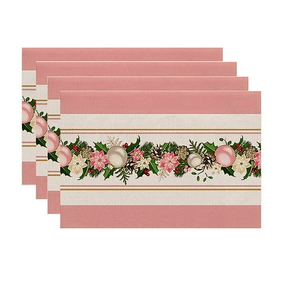 4PCS Xmas Trees Snow Pink Christmas Placemats Winter Table Mats for Kitchen Dining Decoration I