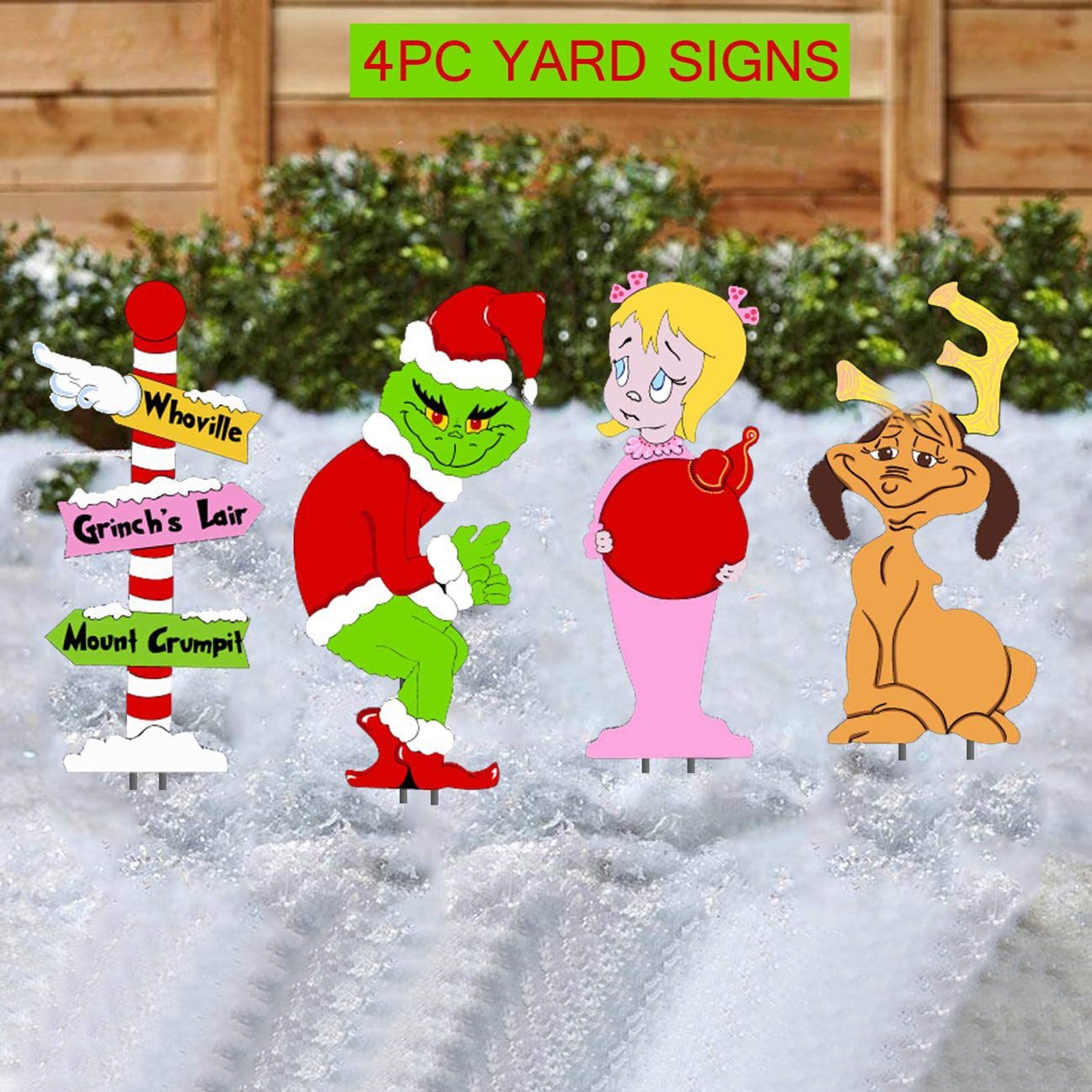 4PCS Yard Signs with Stakes Grinch Christmas Decorations Grinch