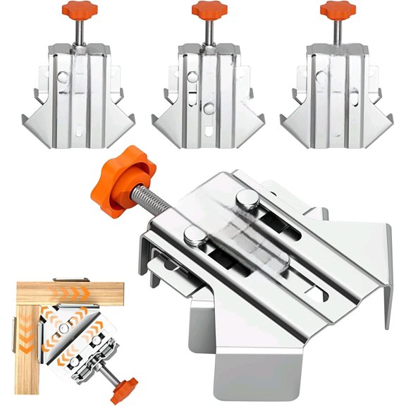 4PCS cORNER cLAMPS fOR wOODWORKING, dURABLE rUST&cORROSION rESISTANT uPGRADED 90 dEGREE sTAINLESS sTEEL rIGHT aNGLE cLAMP WITH aDJUSTABLE sWING jAW fOR wOOD, mETAL pIPE, sTEEL rOD aND gLASS.