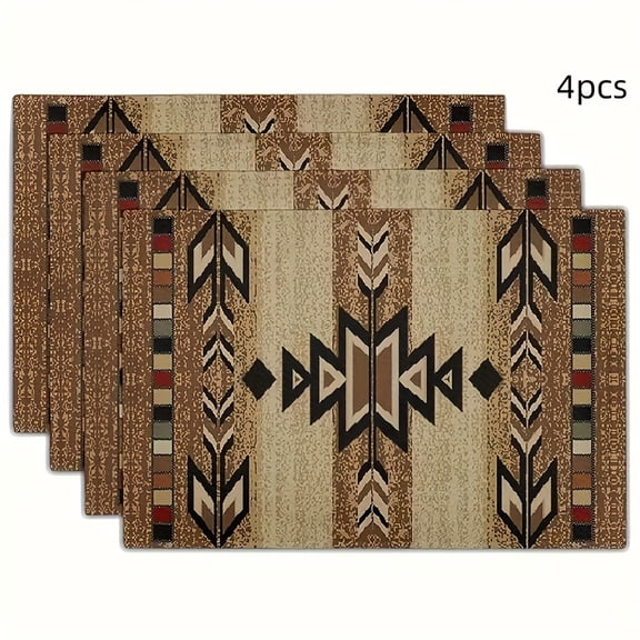 4PCSFeaturing a Design Inspired by Local American Themes And Southwest Tribal Style, These Linen Placemats Are Perfect for Festive Dining And Kitchen Table Decor, Party Decorations