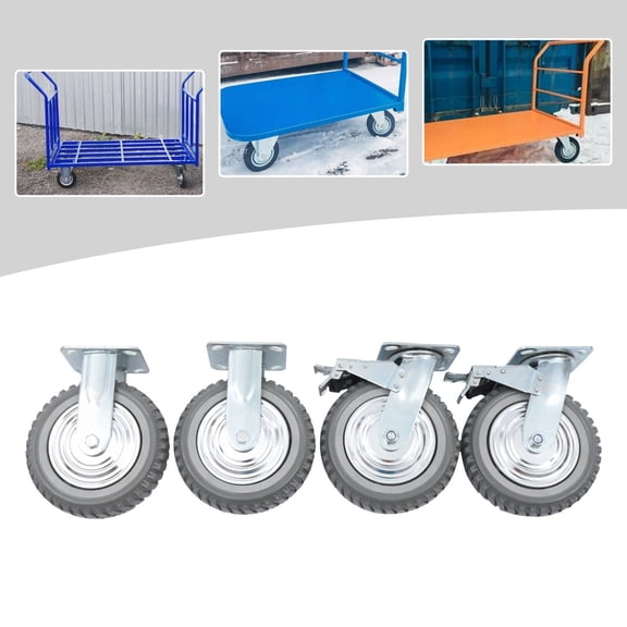 Miumaeov 4PCs 8 inch Dustproof Handling Wheels Fixed+Brake Heavy Duty Solid Caster Wheels