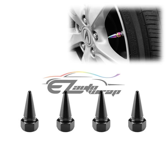 4PCs Black Long Spike Wheel Rims Tire Valve Stem Caps Aluminum Thread TVC17