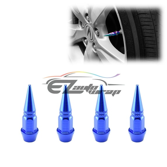 4PCs Blue Long Spike Wheel Rims Tire Valve Stem Caps Aluminum Thread TVC20