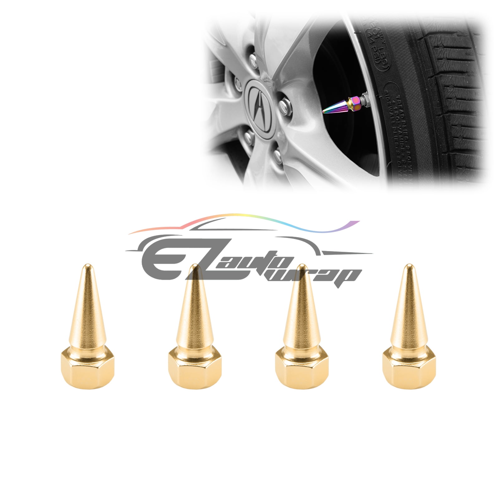 4PCs Champagne Gold Long Spike Wheel Rims Tire Valve Stem Caps Aluminum ...