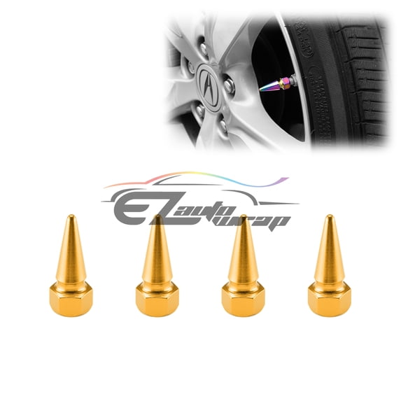 4PCs Gold Long Spike Wheel Rims Tire Valve Stem Caps Aluminum Thread TVC17