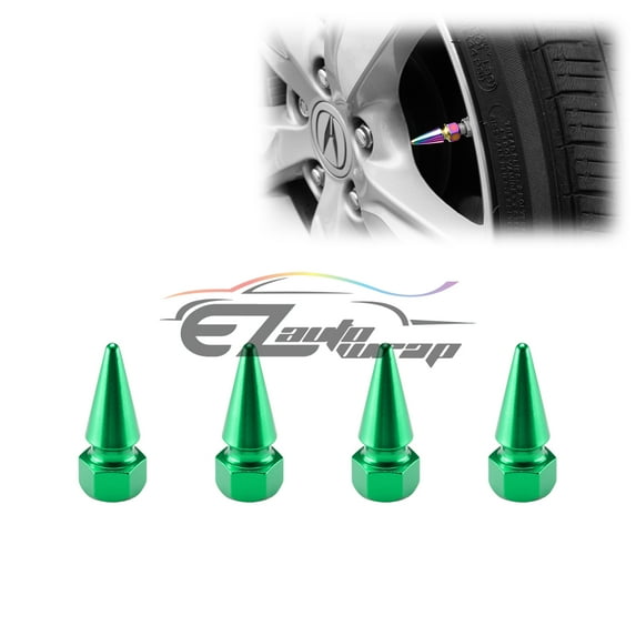 4PCs Green Long Spike Wheel Rims Tire Valve Stem Caps Aluminum Thread TVC17