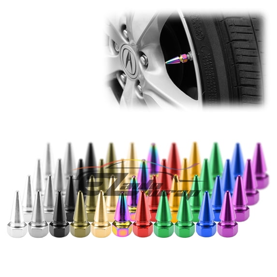 4PCs Neo Chrome Long Spike Wheel Rims Tire Valve Stem Caps Aluminum Thread TVC17