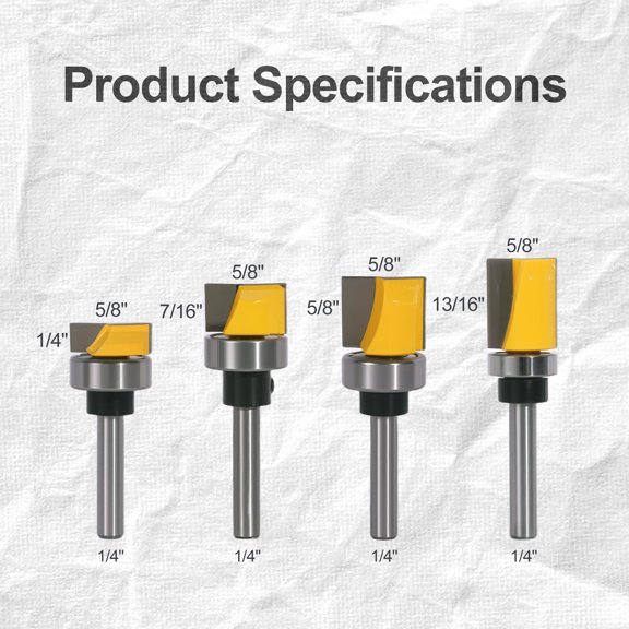 4PCs Pattern Flush Trim Router Bits 1/4 Inch Shank High Precision Set