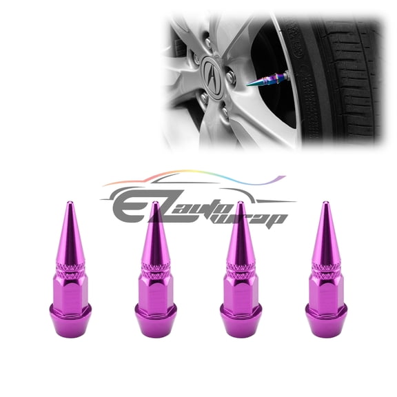 4PCs Purple Long Spike Wheel Rims Tire Valve Stem Caps Aluminum Thread TVC20