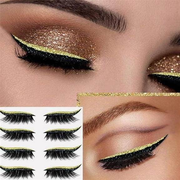 4PCs Self-Adhesive Eyelash Stickers with Eyeshadow,No Glue Needed,Easy to Apply,Waterproof and Sweatproof,Reusable False Eyelashes for Beginners,Perfect for Daily Makeup or Parties