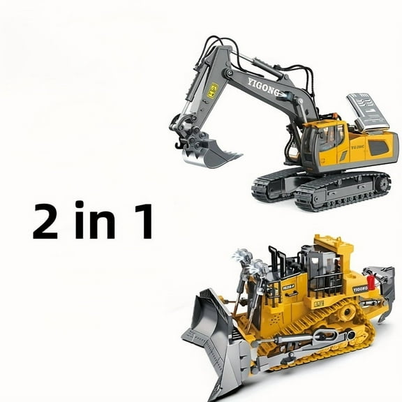 4PCs Set Remote control engineering vehicle set, 2.4G high-tech 11-channel remote control excavator dump truck bulldozer alloy plastic engineering vehicle remote control construction toy car set