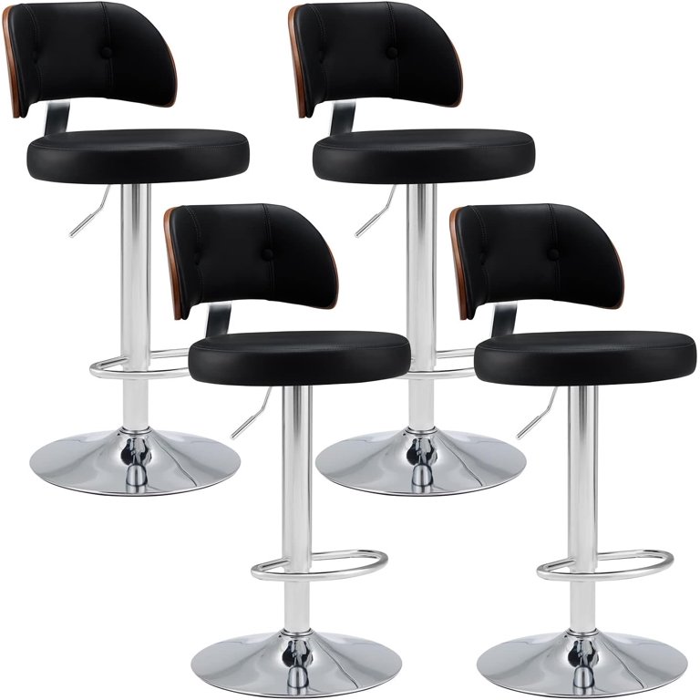 4PCs Swivel Barstool PU Leather Upholstered Adjustable Counter
