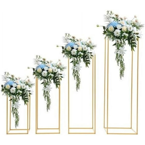 4PCs Wedding Flower Stand Centerpieces, Column Vases Gold Iron Wedding Table, Centerpieces Rectangular Frame Flower Rack for Wedding Party Decoration$$Home Decor, Kitchen, & Other