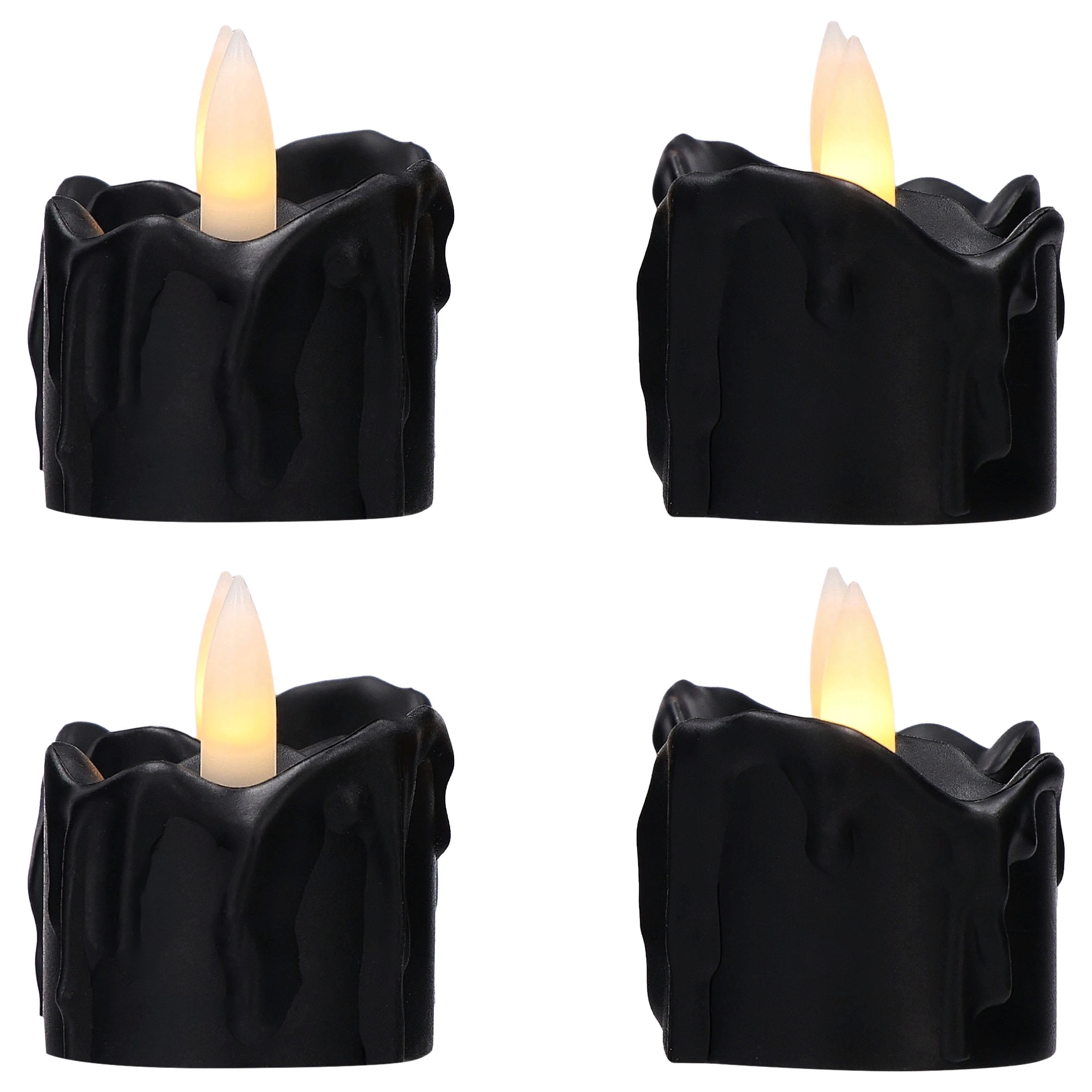 Battery-Operated LED Flickering Votives, Black, 4 Count, Halloween by Way To Celebrate