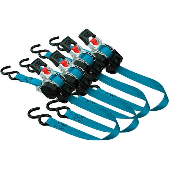Kuma 4PK 1in x 6ft Retractable Ratchet Tie down Straps 1,500Lb Break Strength 500Lb Working Load Limit