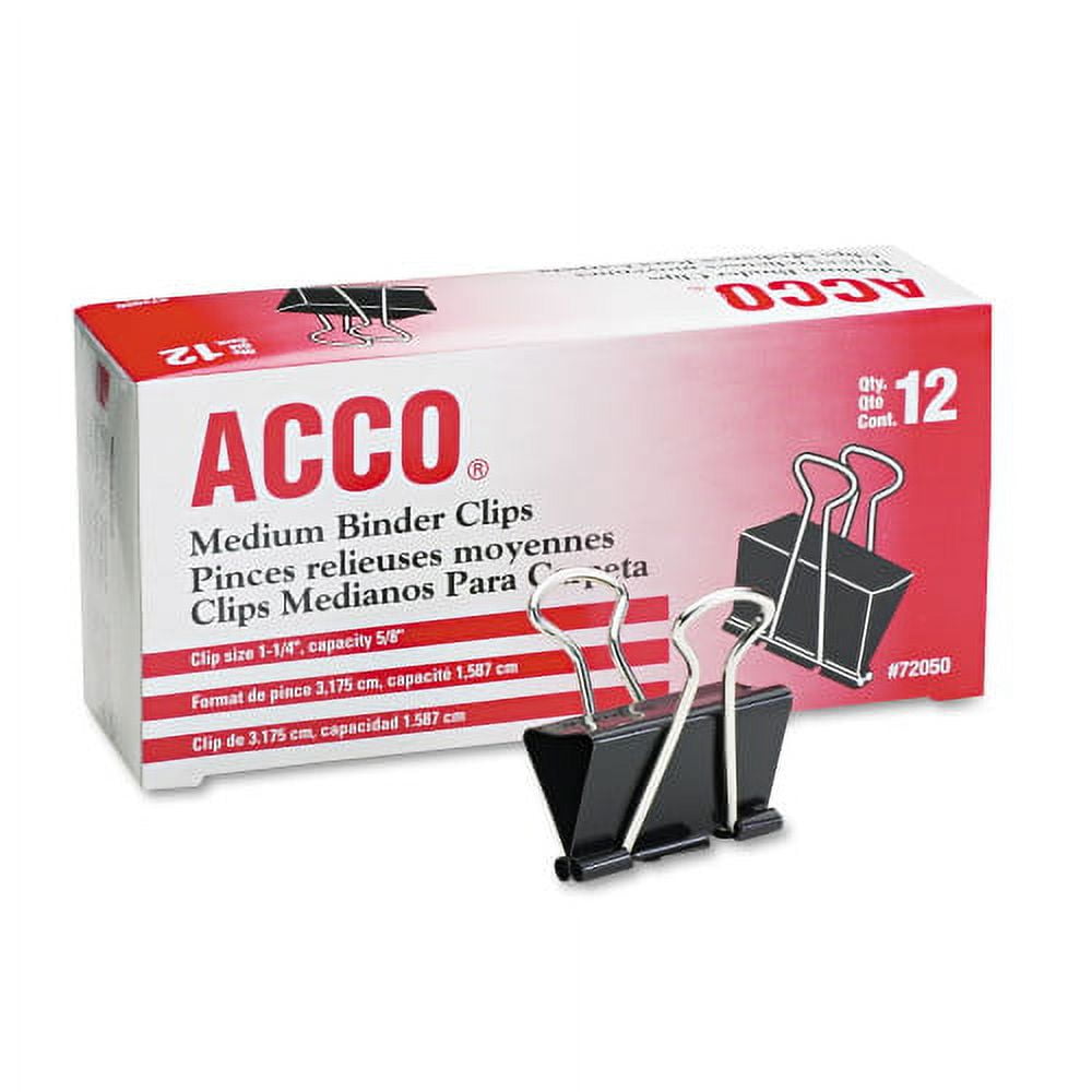 4PK Acco Binder Clips, Medium, Black/Silver, Dozen (72050)