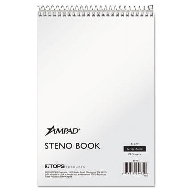 4PK Ampad TOP25472 Spiral Steno Book, Gregg, 6 x 9, 15 lb, White, 70
