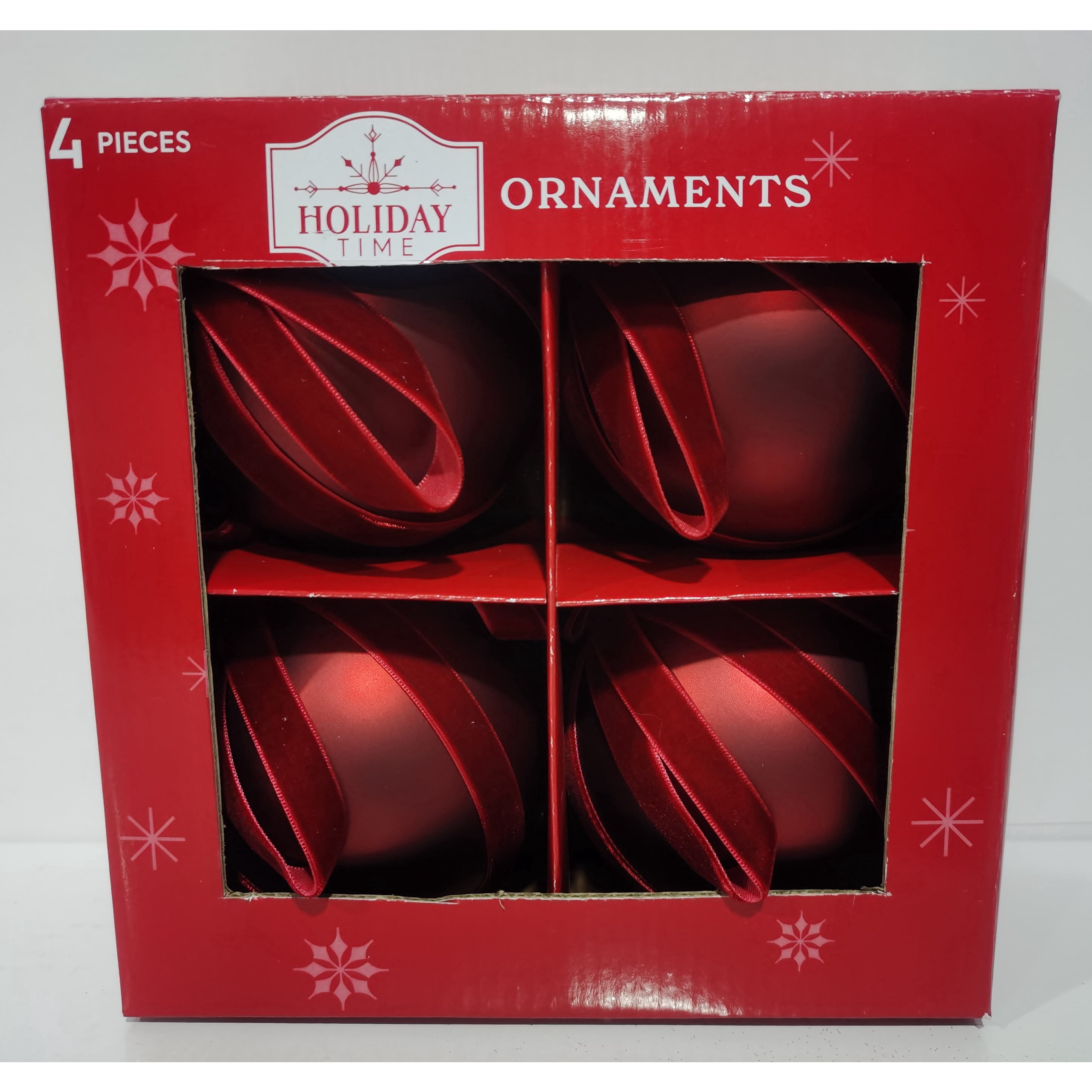 4-Count Red Ball with Velvet Bow Shatterproof Christmas Ornaments, by Holiday Time