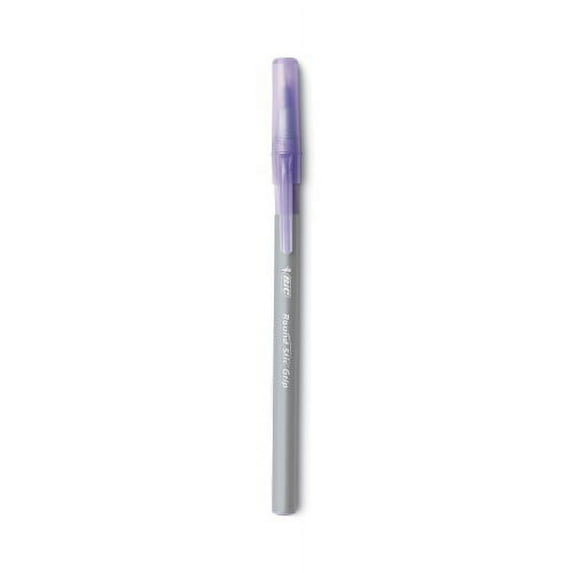 4PK BIC Round Stic Grip Xtra Comfort Ballpoint Pen, Easy-Glide, Stick, Medium 1.2 mm, Purple Ink, Gray/Purple Barrel, Dozen (GSMG11PE)