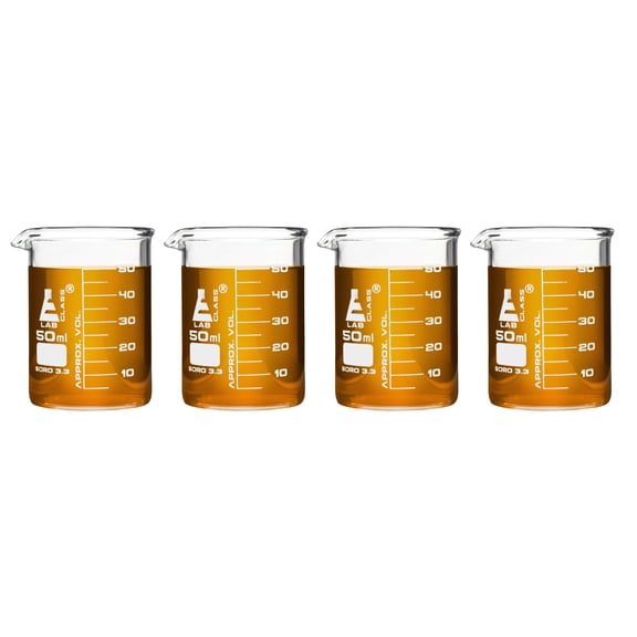 4PK Beaker Shot Glasses - 1.6oz/50mL - Lab Quality Borosilicate Glass - Eisco Labs