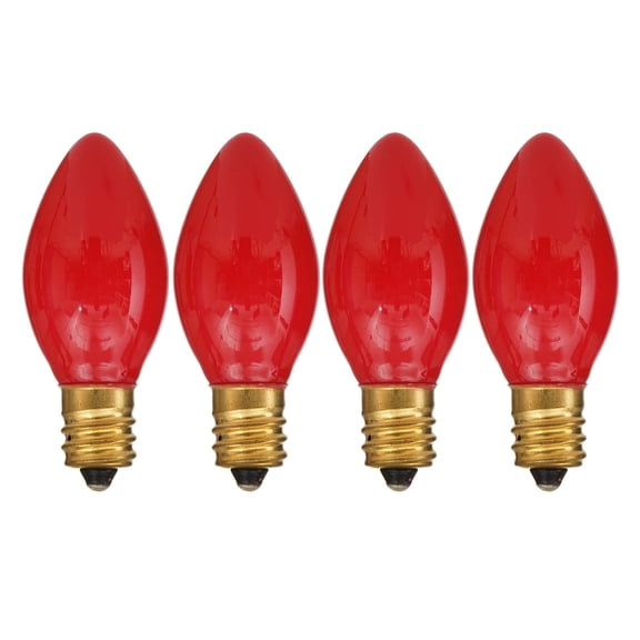 Indoor/Outdoor 4-Count Incandescent C7 Replacement Christmas Bulbs, Ceramic Red, by Holiday Time