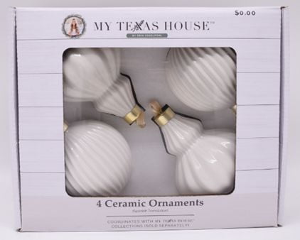 4 Count White Ceramic Christmas Ornaments, by My Texas House