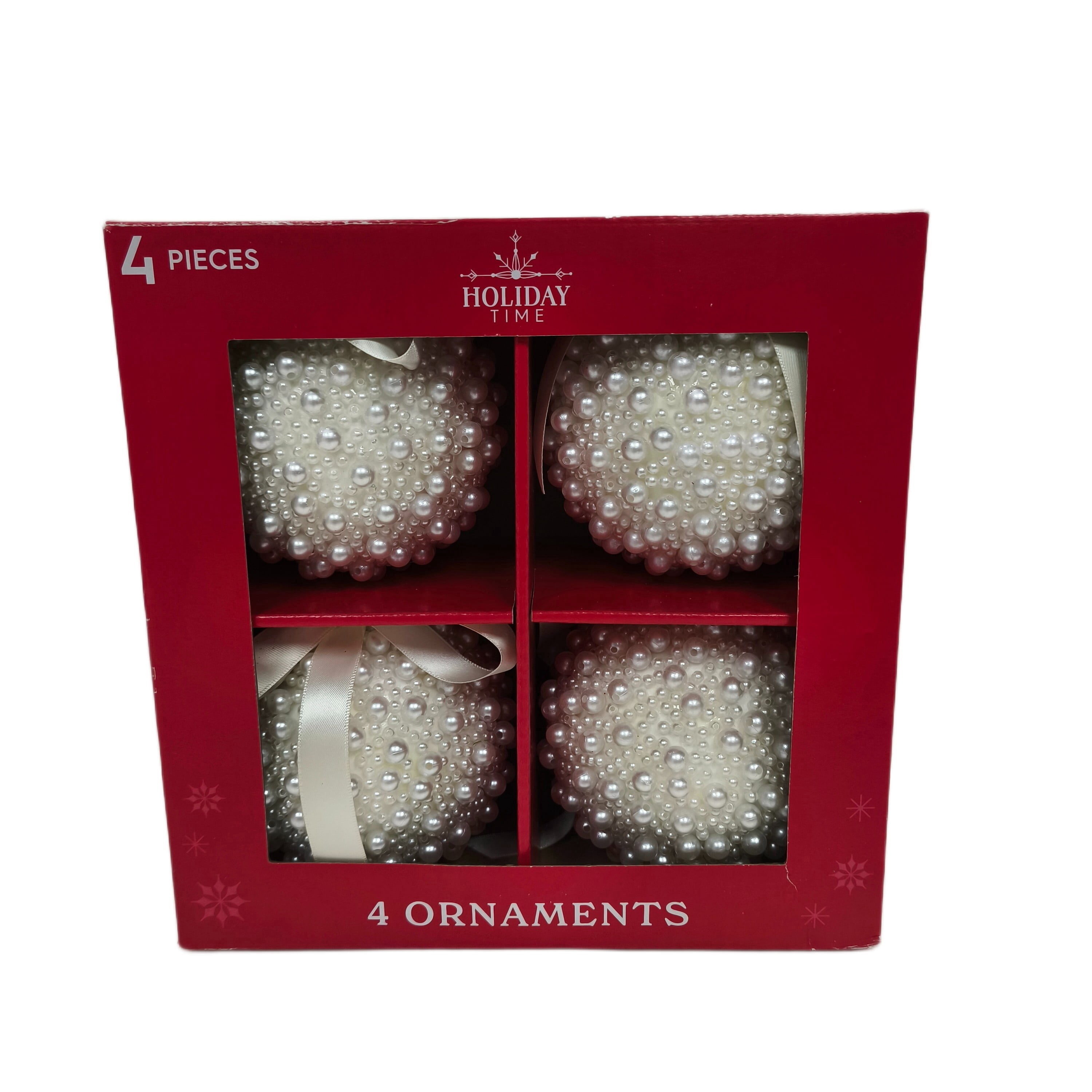 4-Count White Pearl Shatterproof Christmas Ornaments, 3.9", by Holiday Time