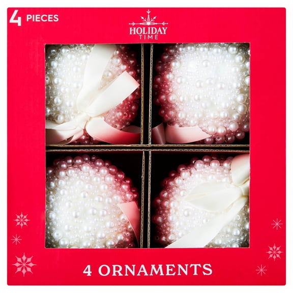 4-Count White Pearl Shatterproof Christmas Ornaments, 3.9", by Holiday Time