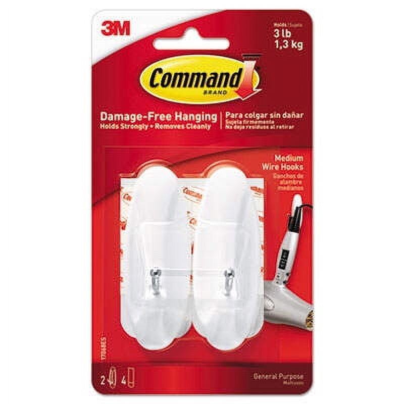 4PK Command General Purpose Wire Hooks, Medium, Metal, White, 3 lb ...