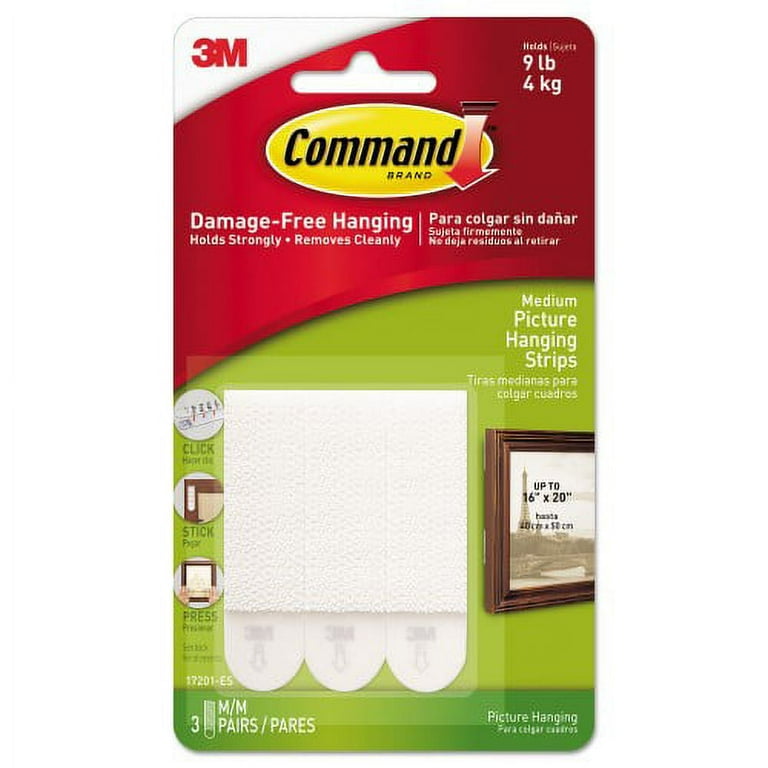 Picture Hanging Strips, Removable, Holds Up to 3 lbs per Pair, 0.75 x 2.75, White, 3 Pairs/Pack Picture Hanging Strips, Removable, Holds Up to 3 lbs per Pair, 0.75 x 2.75, White, 3 Pairs/Pack