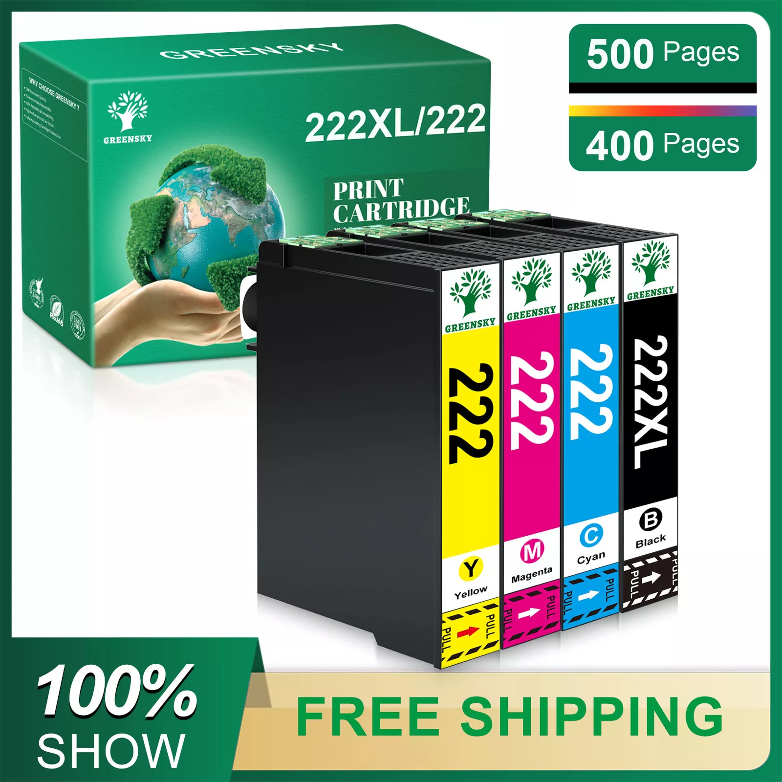 4PK Compatible T222XL 222XL Ink Cartridge for Epson 222 WF2960 XP5200
