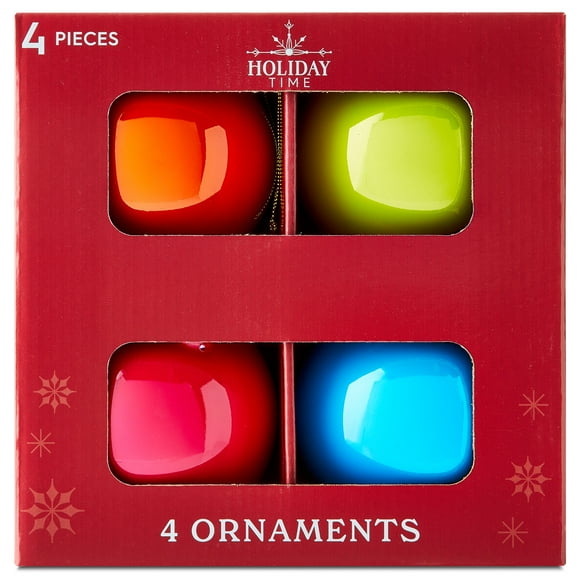 4 Count Multicolor Glass Ball Christmas Ornaments, 4", by Holiday Time