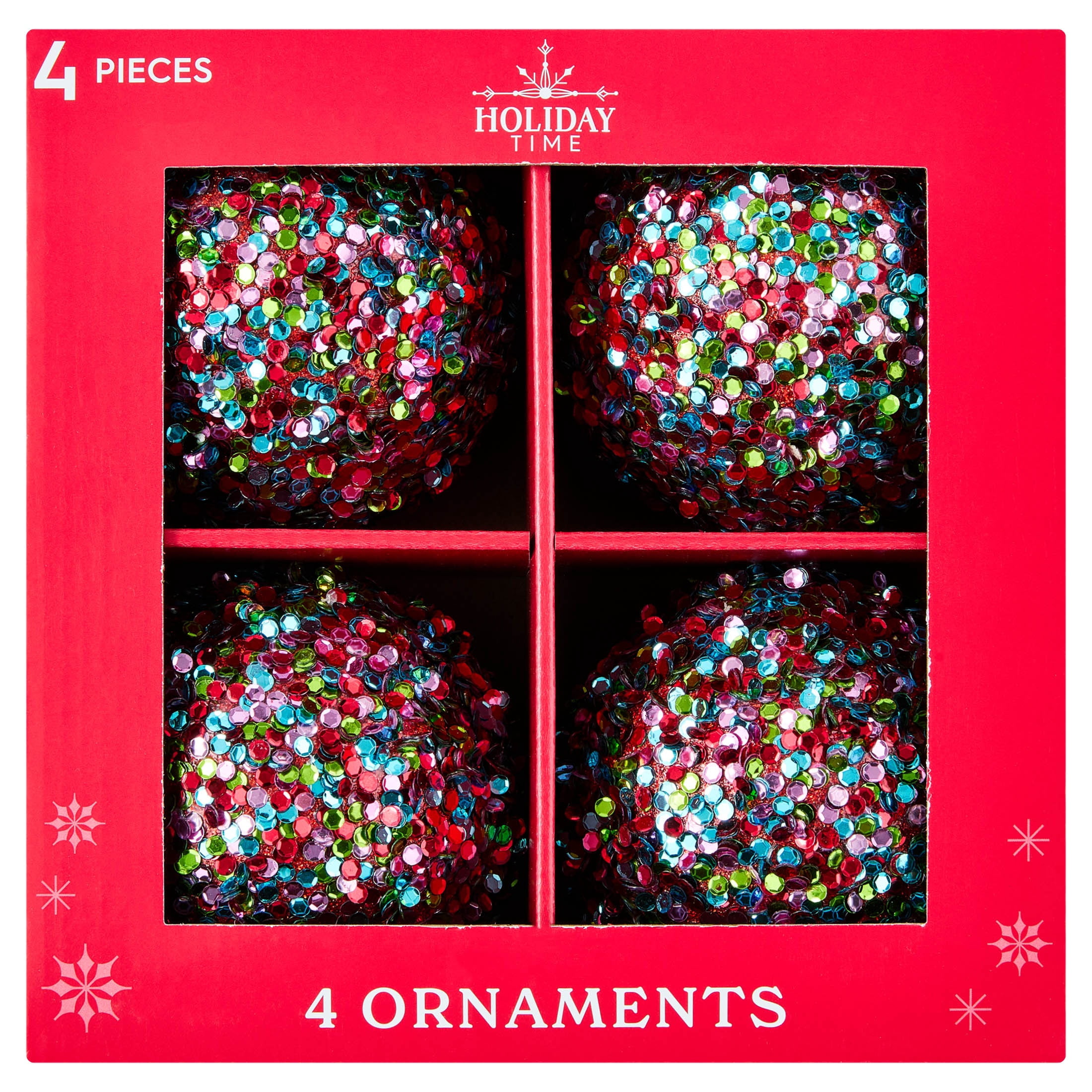 4-Count Multicolor Sequin Ball Christmas Ornaments, 4.3", by Holiday Time