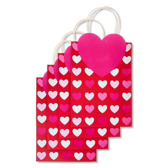 Heart Gift Bags, Red, Pink, and White, 8" x 5" x 16", 4 Count, Valentine's Day by Way To Celebrate