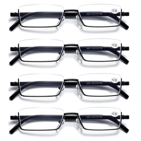 4PK Half Rim Metal Frame Small Mens Reading Glasses Blue Light Blocking Readers