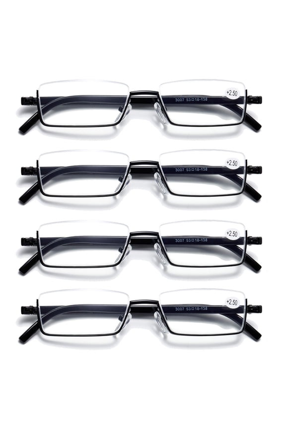 4PK Half Rim Metal Frame Small Mens Reading Glasses Blue Light Blocking Readers