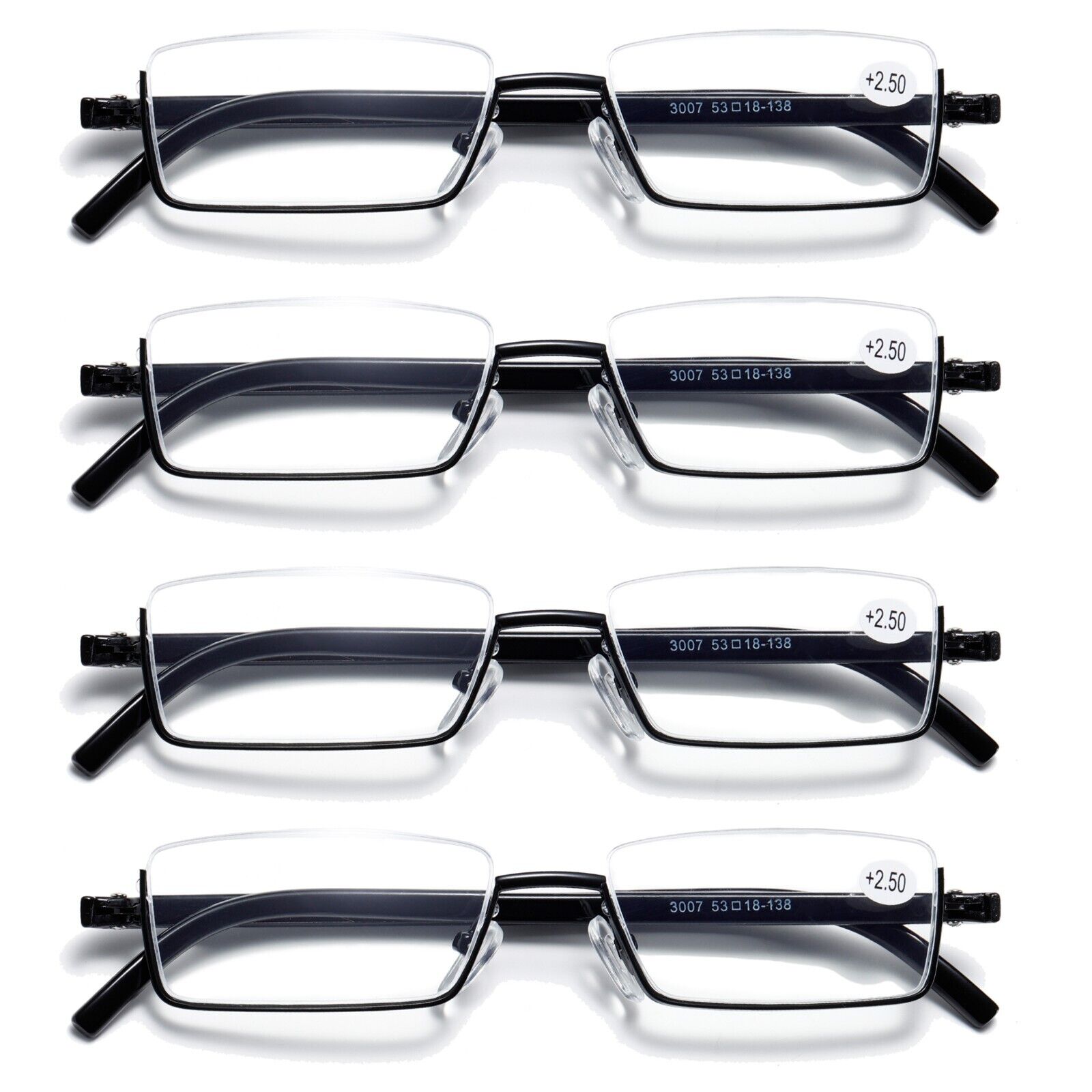 4PK Half Rim Metal Frame Small Mens Reading Glasses Blue Light Blocking 