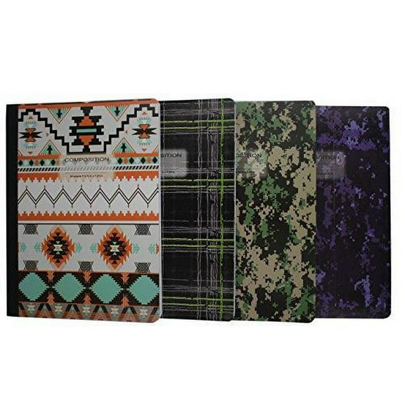 4PK Heritage Style Cover Composition Book w/ 80 Sheets of Wide Ruled White Paper