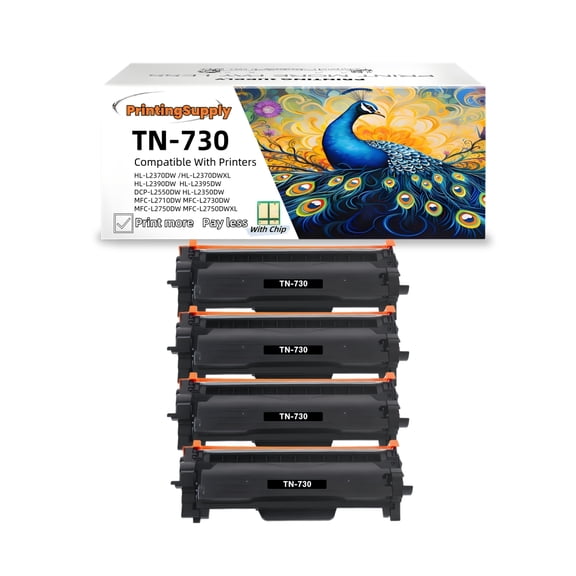 4PK High-Quality High-Yield Black Toner Cartridge for Brother TN730 - Fits MFC-L2690DW L2710DN L2710DW