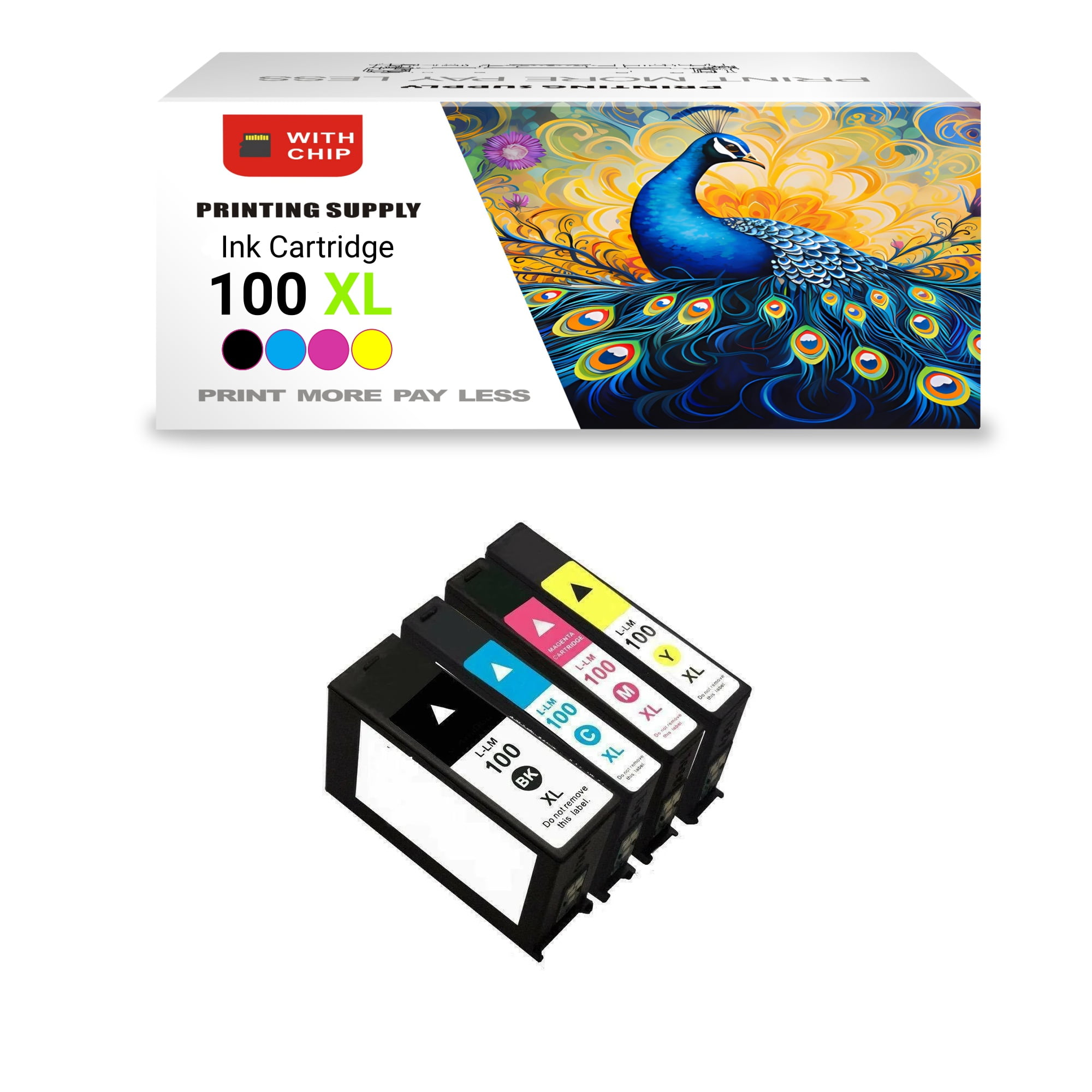 4-Pack High-Yield BCMY Ink Cartridge for Lexmark 100XL - Fits Lexmark ...