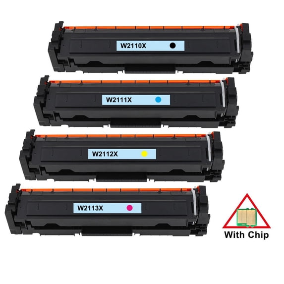 4PK High-Yield BCMY Toner Cartridge (with Chip) for HP 206X W2110X - W2113X - Fits HP M255dw M255nw