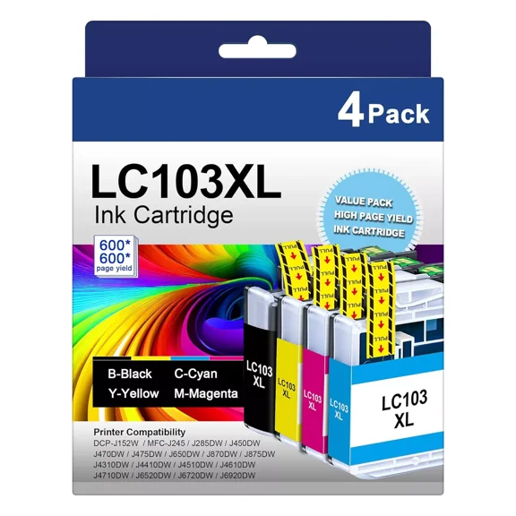 4PK LC103XL Ink Cartridge Compatible For Brother MFC-J470DW MFC-J475DW J870DW