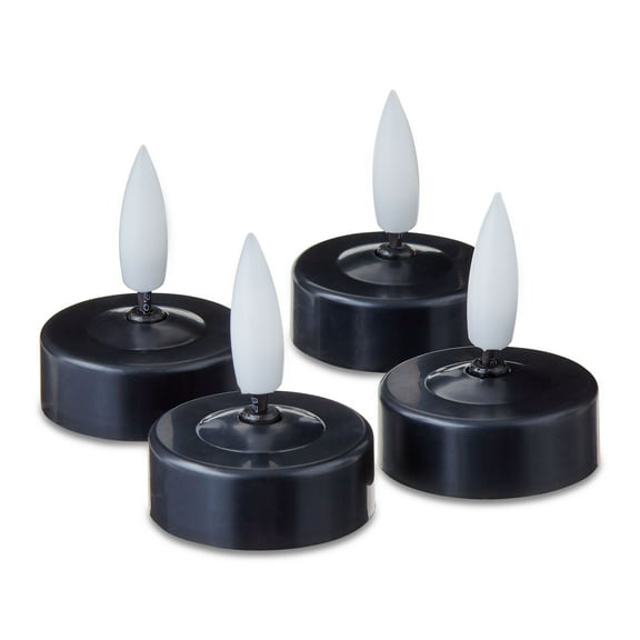 Black Tealight Flameless Candles, 4CT, Warm White Flickering LEDs, Battery Operated, Halloween Indoor, by Way To Celebrate