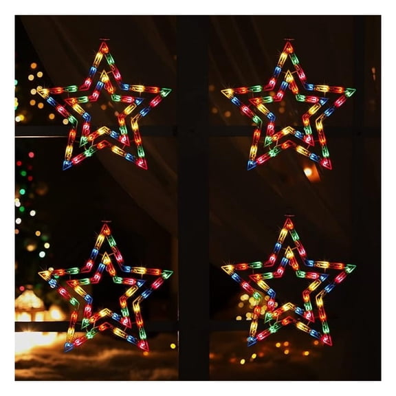 4PK Lighted Star Christmas Window Decoration Lights for Party,Home,Patio Lawn,Garden