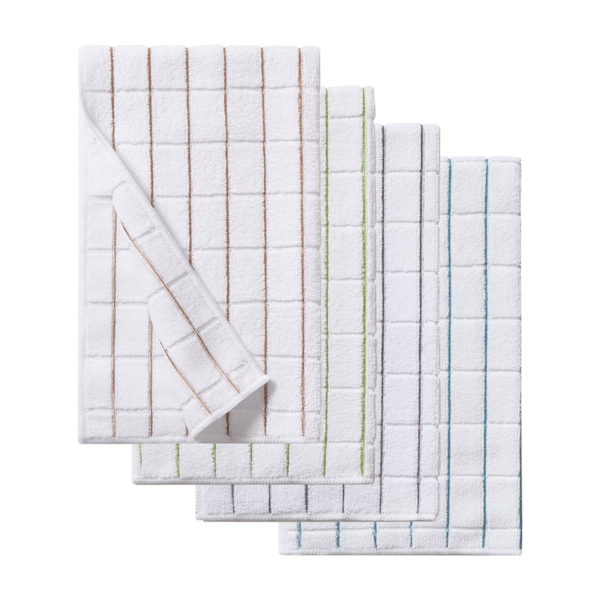 Mainstays Microfiber Kitchen Towels, 4 Pack, 15 in x 25 in, White